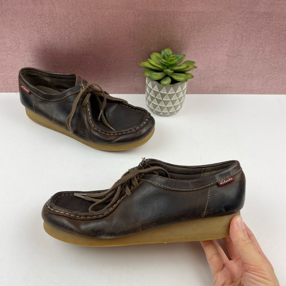 Clarks Brown Leather Wedge Comfort Shoes Women Size 7.5M Classic
